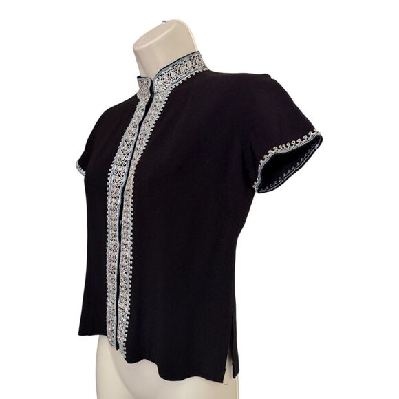 Embroidered Black & Silver Vintage Mandurian Collar Top Size M - Picture 3 of 10
